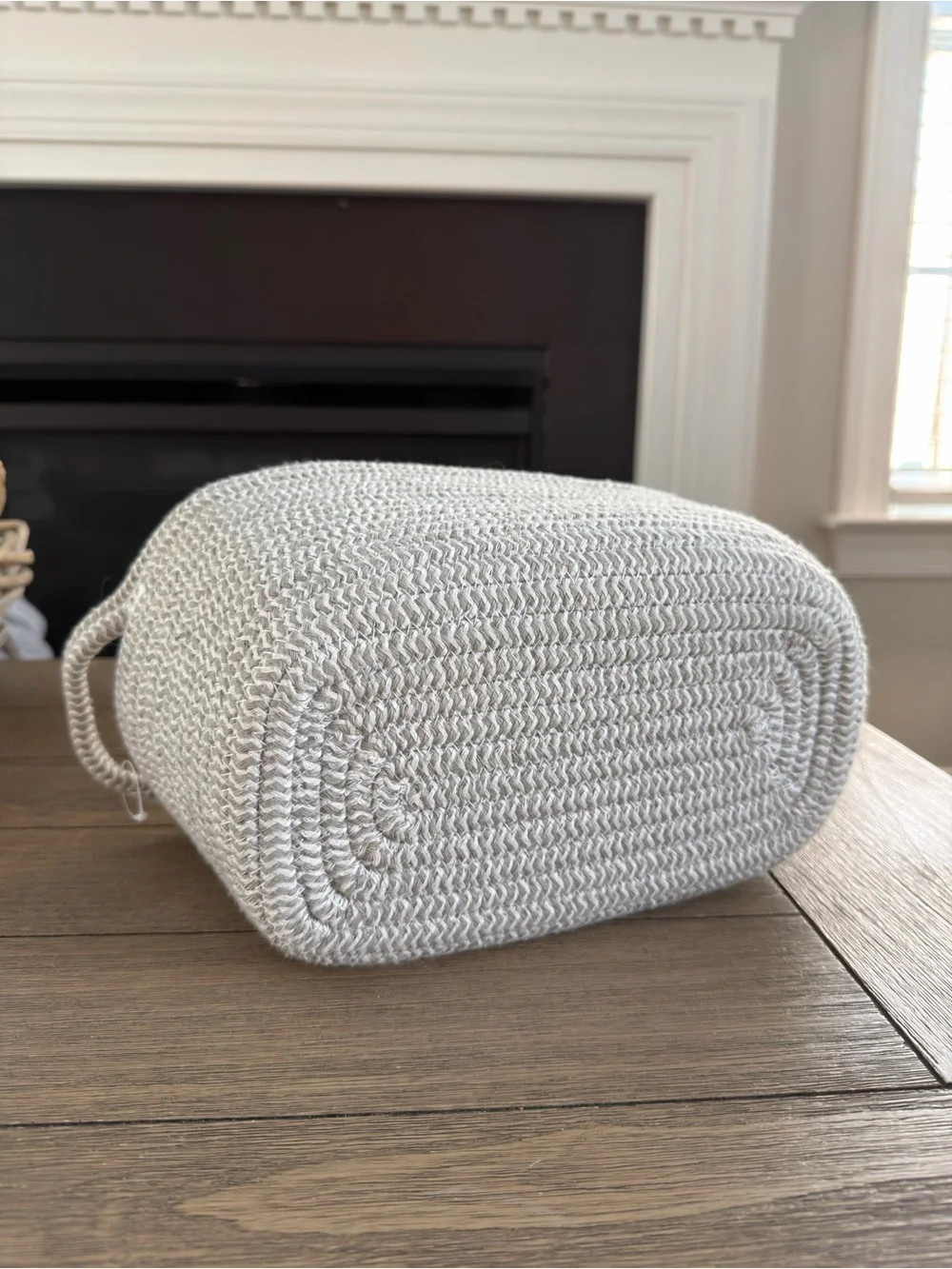 Woven Rope Storage Basket in Light Gray - Stylish Home Organizer